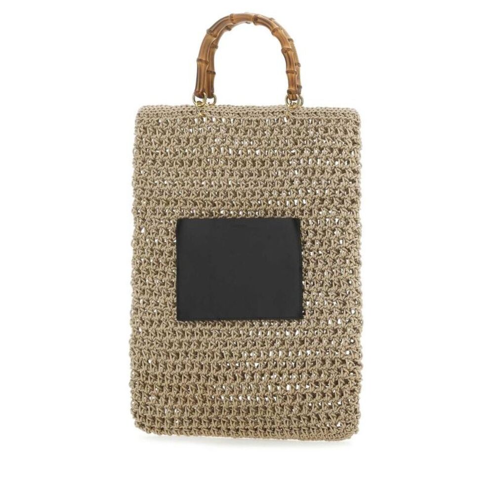 JIL SANDER Woven Tote Bag with Bamboo Handles Women BEIGE O TAN Handbags